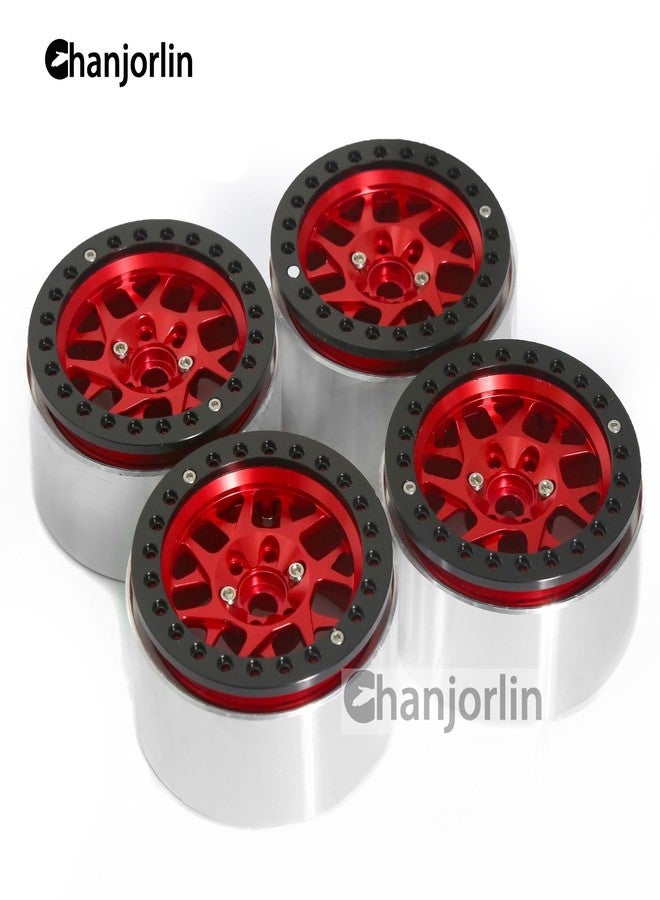 Chanjorlin 2.2 RC Beadlock Wheels Rims 12mm Hex 1/10 Aluminum Alloy Mud Slingers Hubs for 1:10 Rock Crawler Car Axial SCX10 Tamiya CC01 D90 RR10 RC4WD Gen8 Traxxas TRX4 2.2" Tires 4PCS (Red) - Image 3
